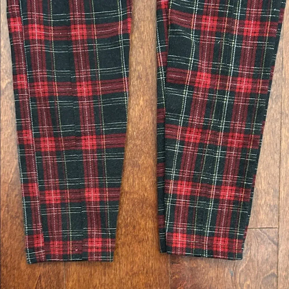 Zara Kids Red and Black Plaid Leggings, Size 11/12